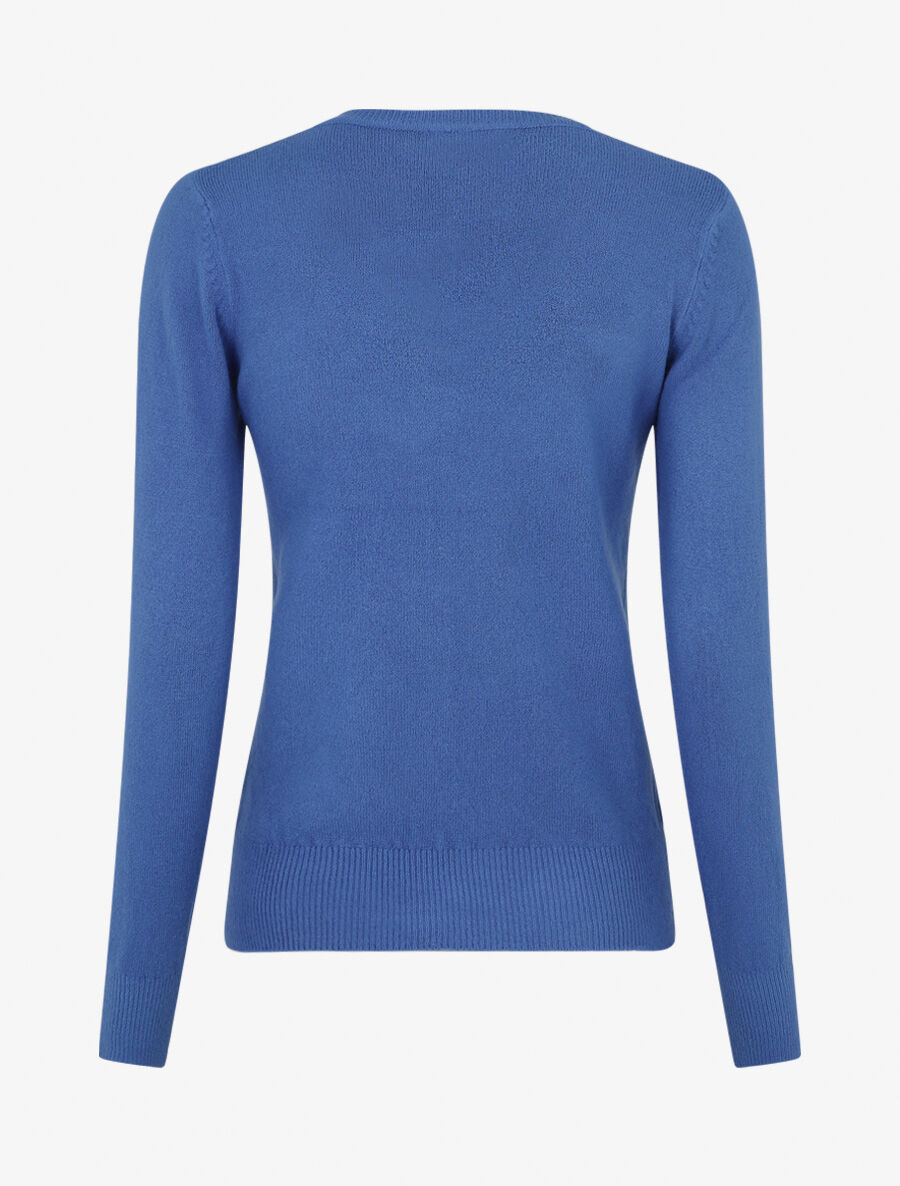 Pull en laine mélangée à col V - Bleu - 2