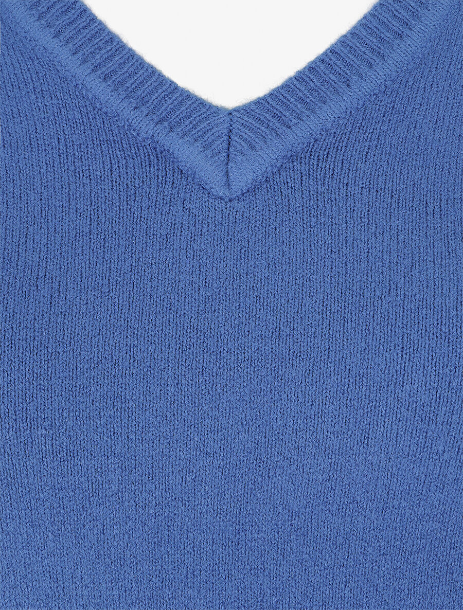 Pull en laine mélangée à col V - Bleu - 3