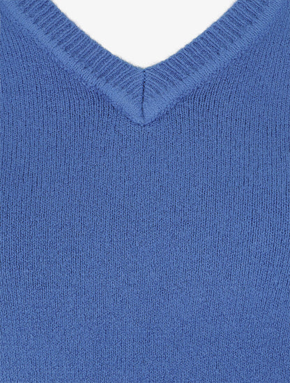 Pull en laine mélangée à col V - Bleu - 3