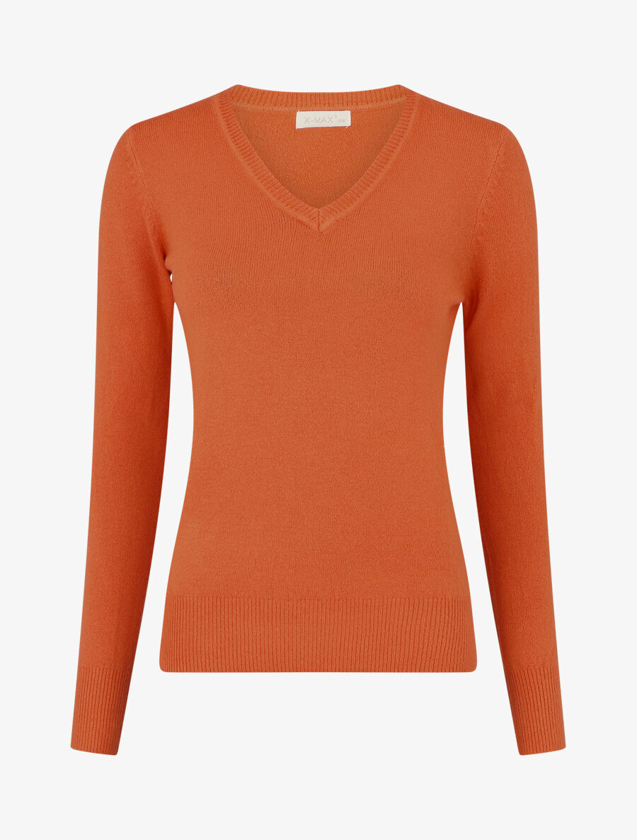 Pull en laine mélangée à col V - Corail - 1