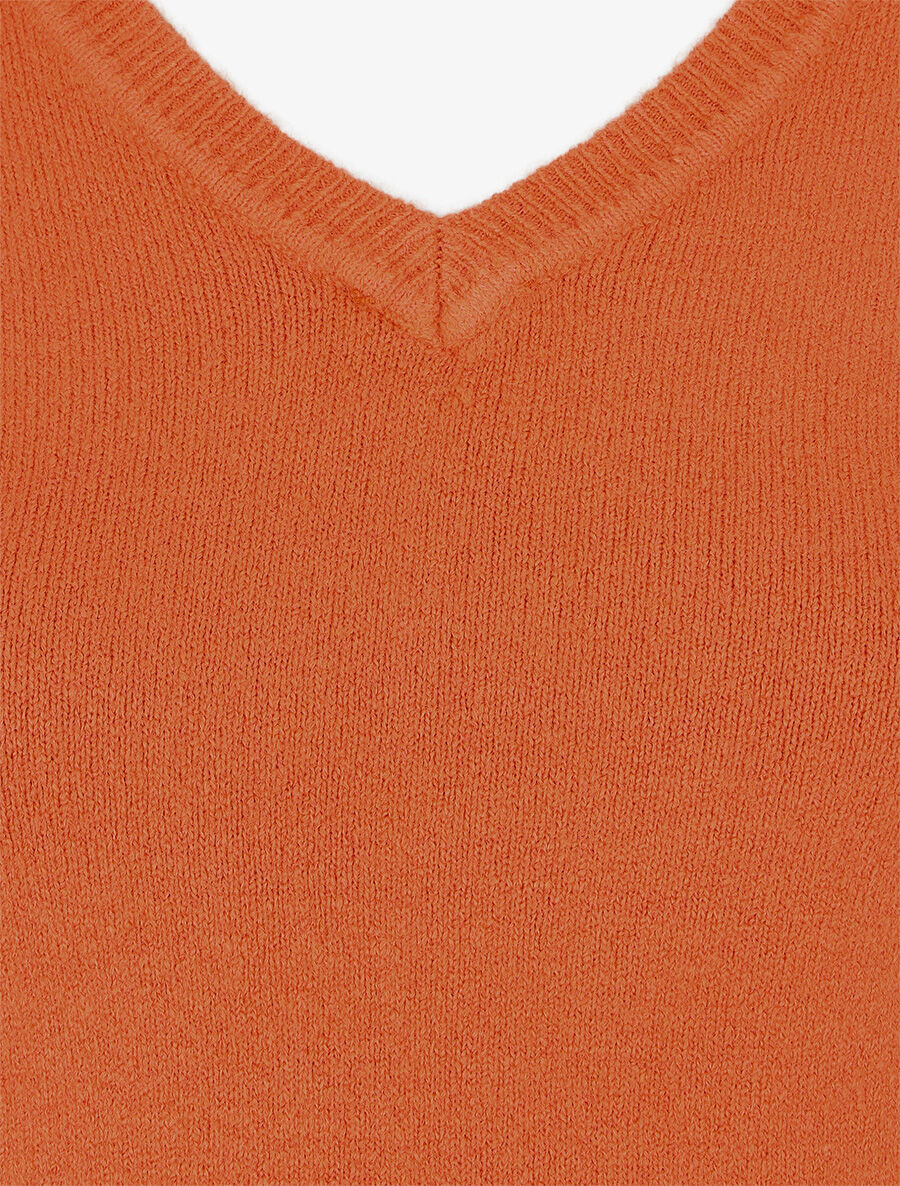 Pull en laine mélangée à col V - Corail - 3