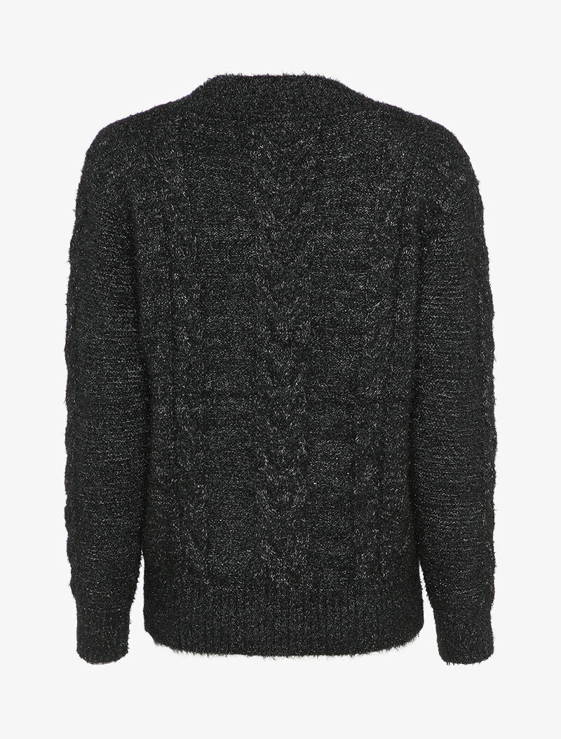 Pull en maille duveteuse tressée - Noir - 2