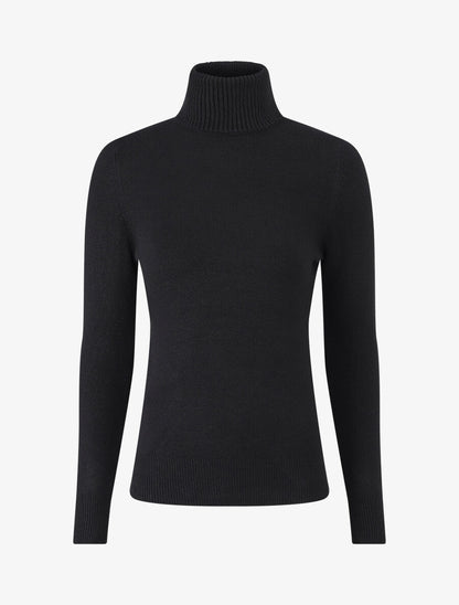 Pull col roulé en laine mélangée - Noir - 1