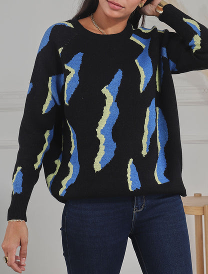 Pull en laine mélangée imprimé vintage - Noir - 4