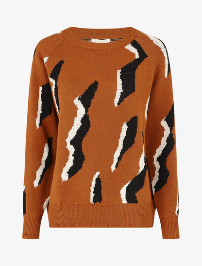 Pull en laine mélangée imprimé vintage - Marron - 5