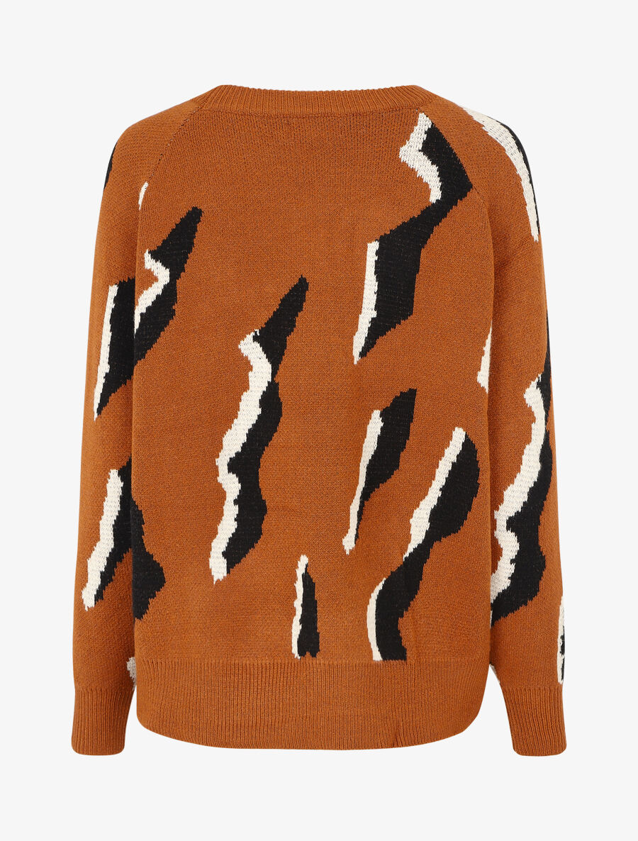 Pull en laine mélangée imprimé vintage - Marron - 2