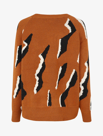 Pull en laine mélangée imprimé vintage - Marron - 2