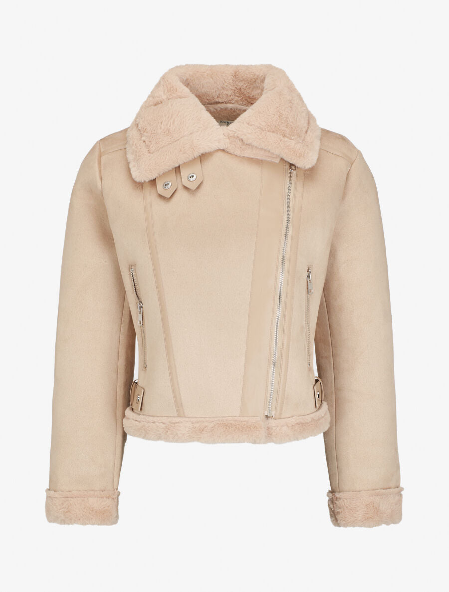 Bombardier court en suédine et fourrure - Beige - 5