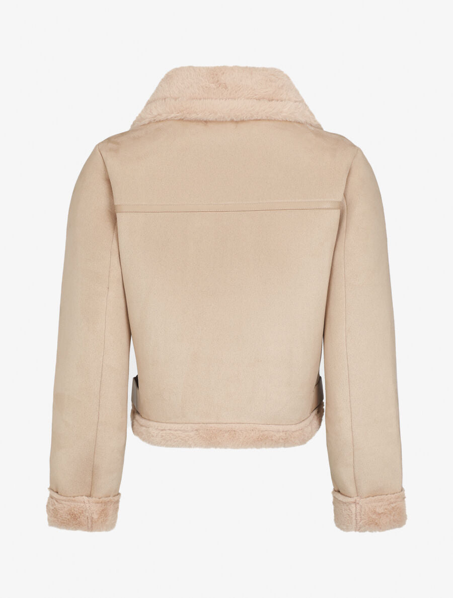 Bombardier court en suédine et fourrure - Beige - 2
