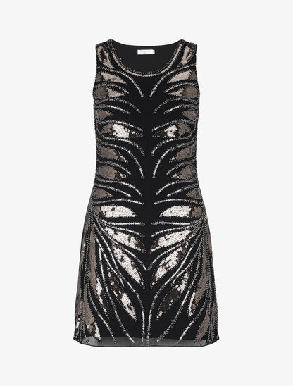 Robe courte sans manches à sequins - Noir - 1