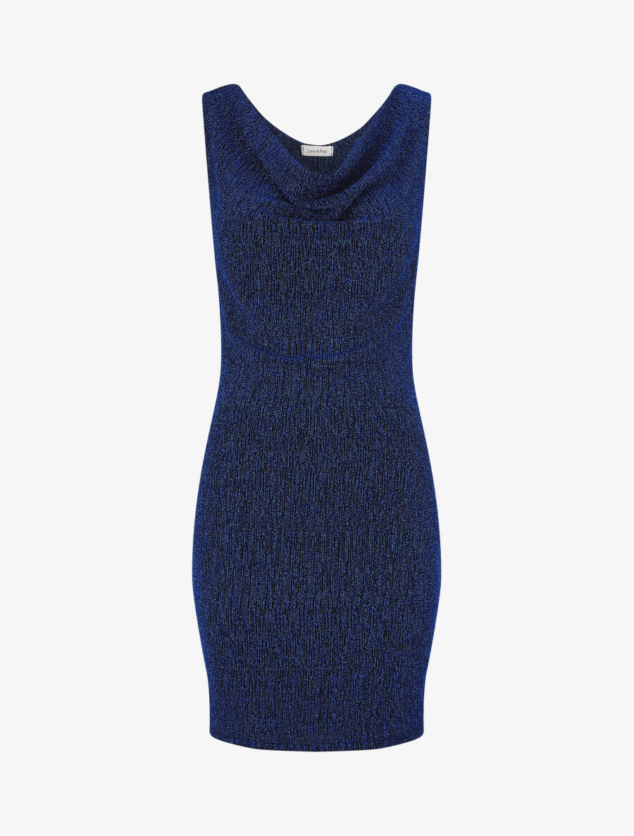 Robe moulante pailletée à col bénitier - Bleu - 1