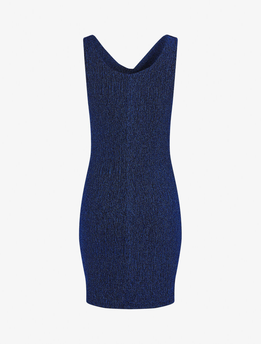 Robe moulante pailletée à col bénitier - Bleu - 2