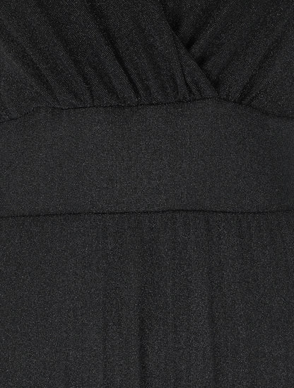 Robe longue irisée effet plissé - Noir - 3
