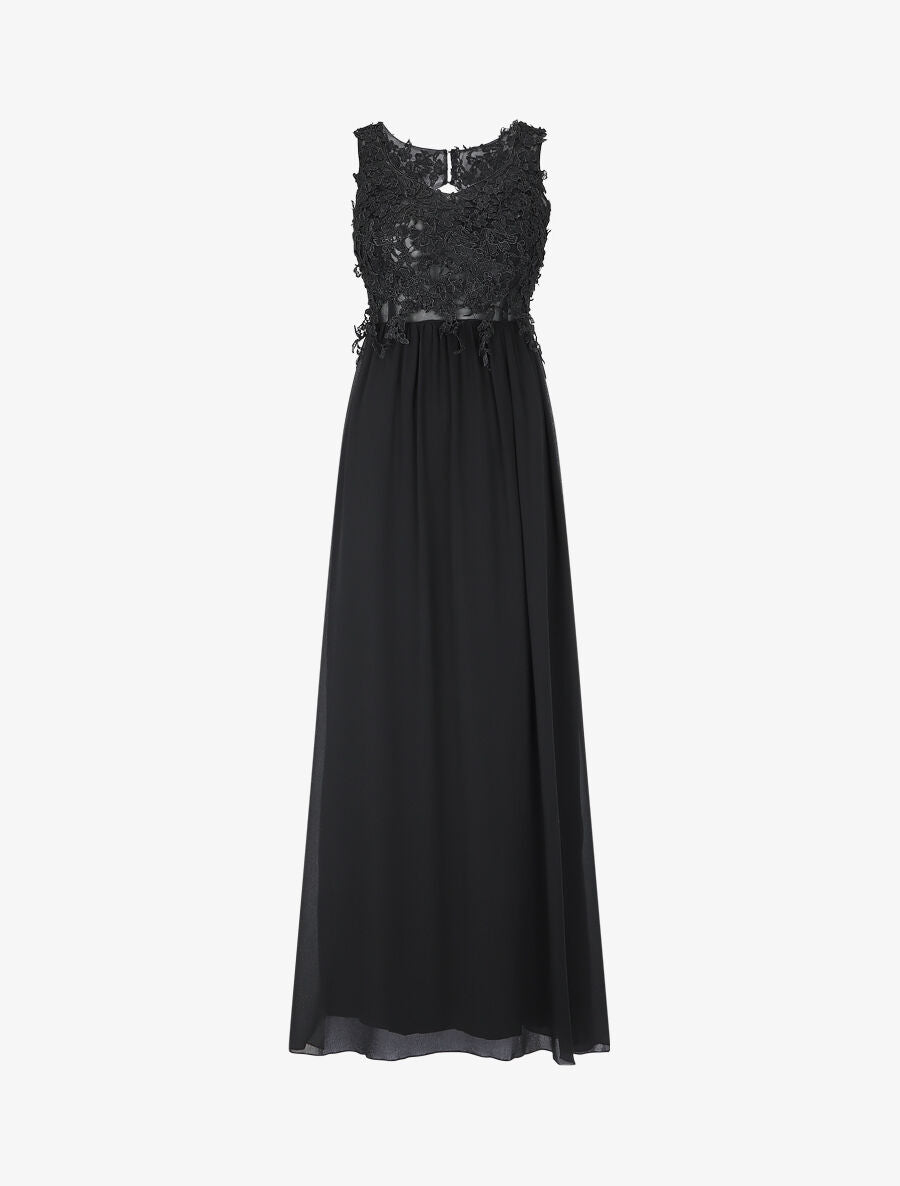 Robe longue à bustier en dentelle et dos nu - Noir - 5