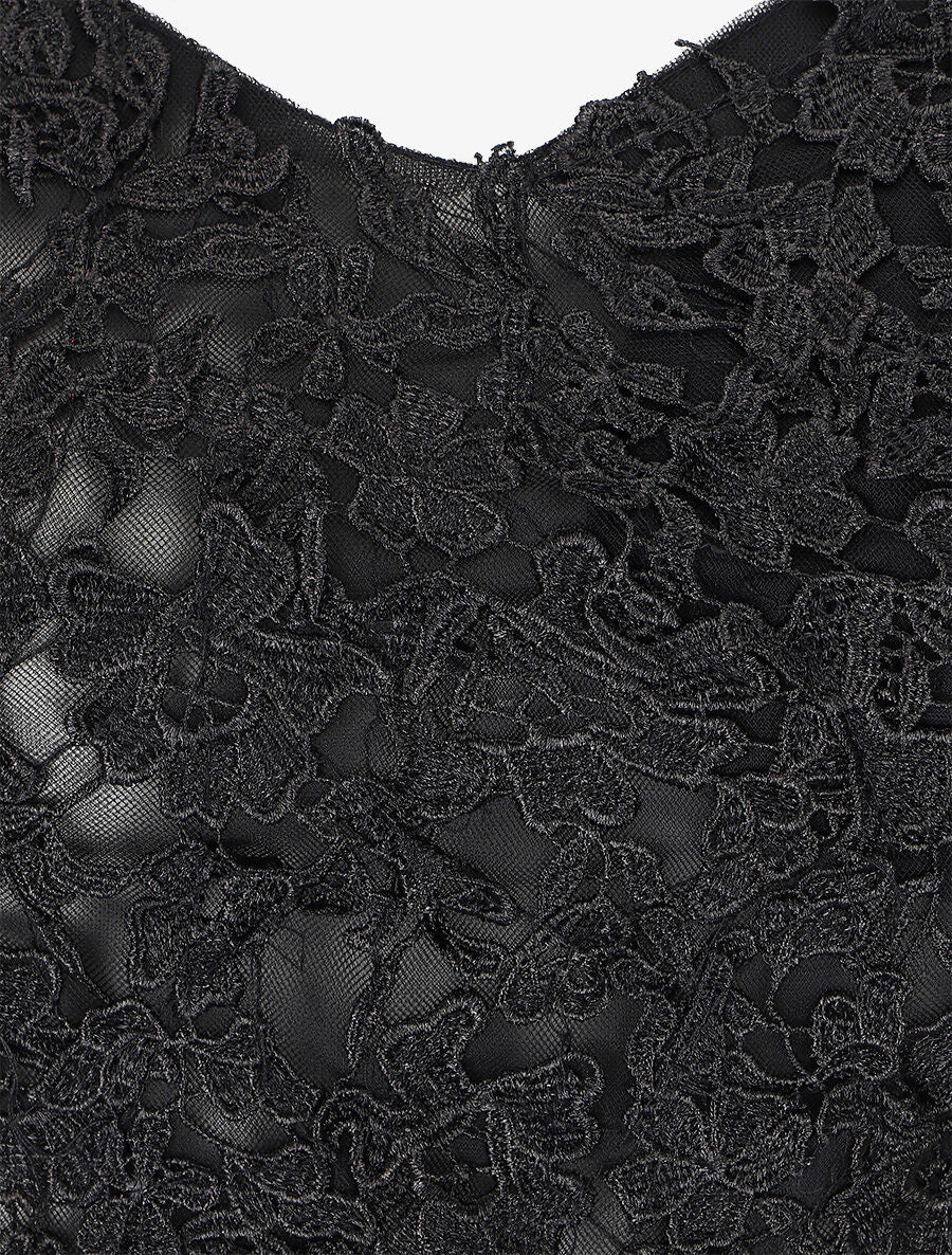 Robe longue à bustier en dentelle et dos nu - Noir - 3