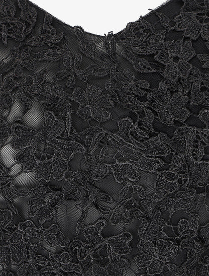 Robe longue à bustier en dentelle et dos nu - Noir - 3