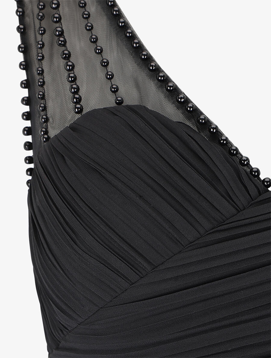 Robe longue à décolleté plissé - Noir - 3
