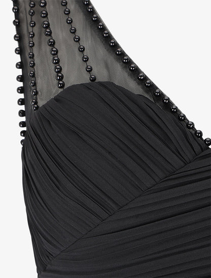 Robe longue à décolleté plissé - Noir - 3