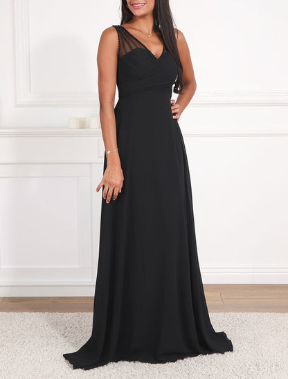 Robe longue à décolleté plissé - Noir - 4