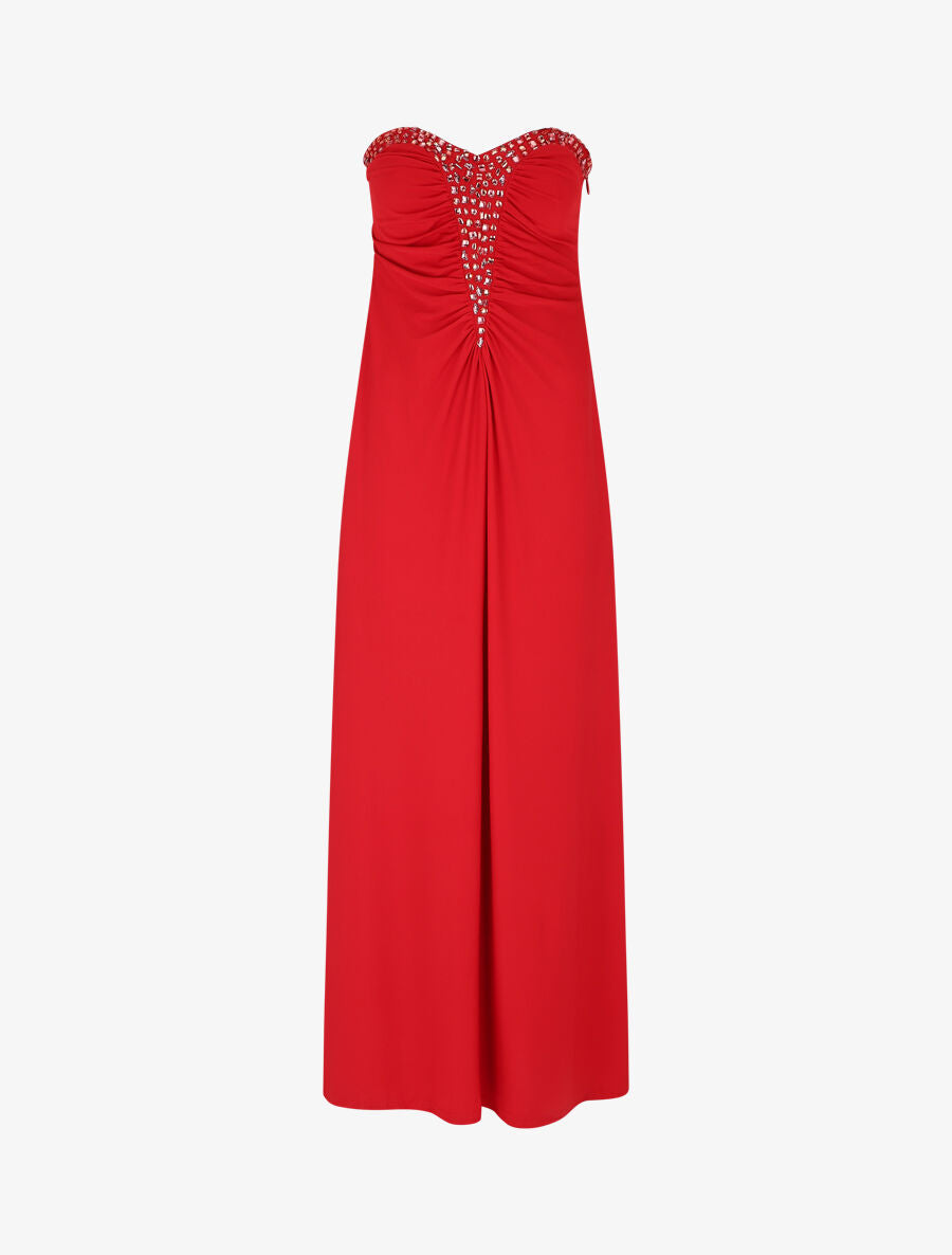 Robe bustier évasée incrustée de pierres - Rouge - 1