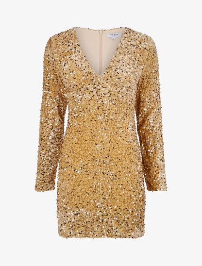 Robe courte en velours à sequins - Beige - 1