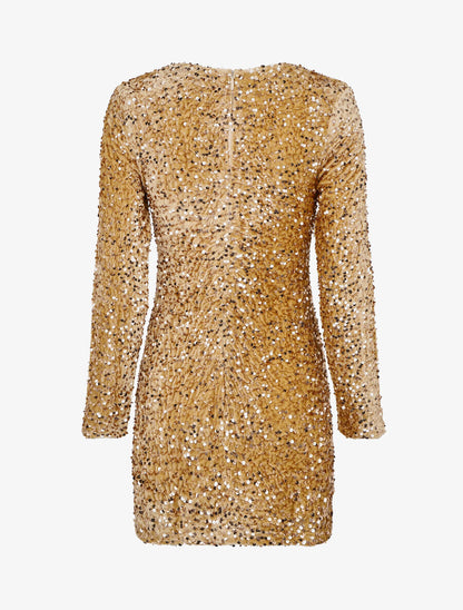 Robe courte en velours à sequins - Beige - 2