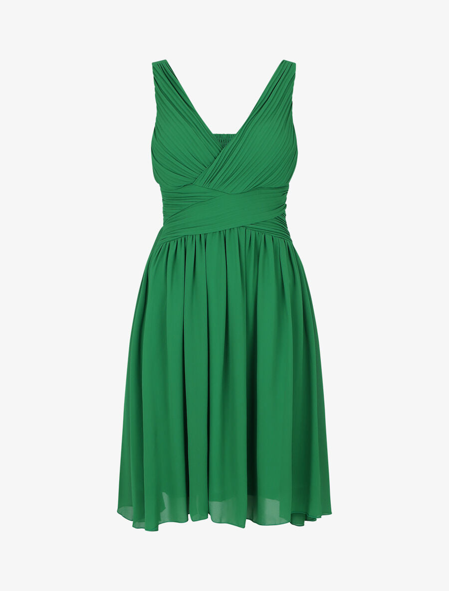 Robe unie col cache-coeur plissé - Vert - 1