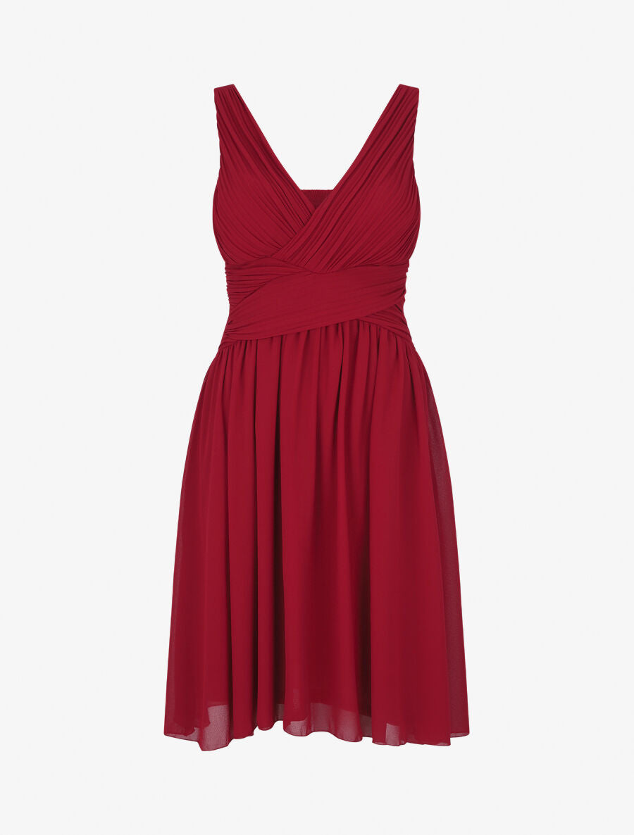 Robe unie col cache-coeur plissé - Bordeaux - 1