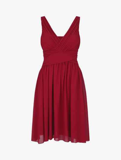 Robe unie col cache-coeur plissé - Bordeaux - 1