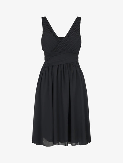Robe unie col cache-coeur plissé - Noir - 5