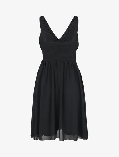 Robe unie col cache-coeur plissé - Noir - 2