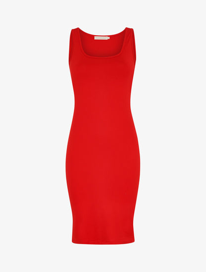 Robe mi-longue strech uni - Rouge - 1