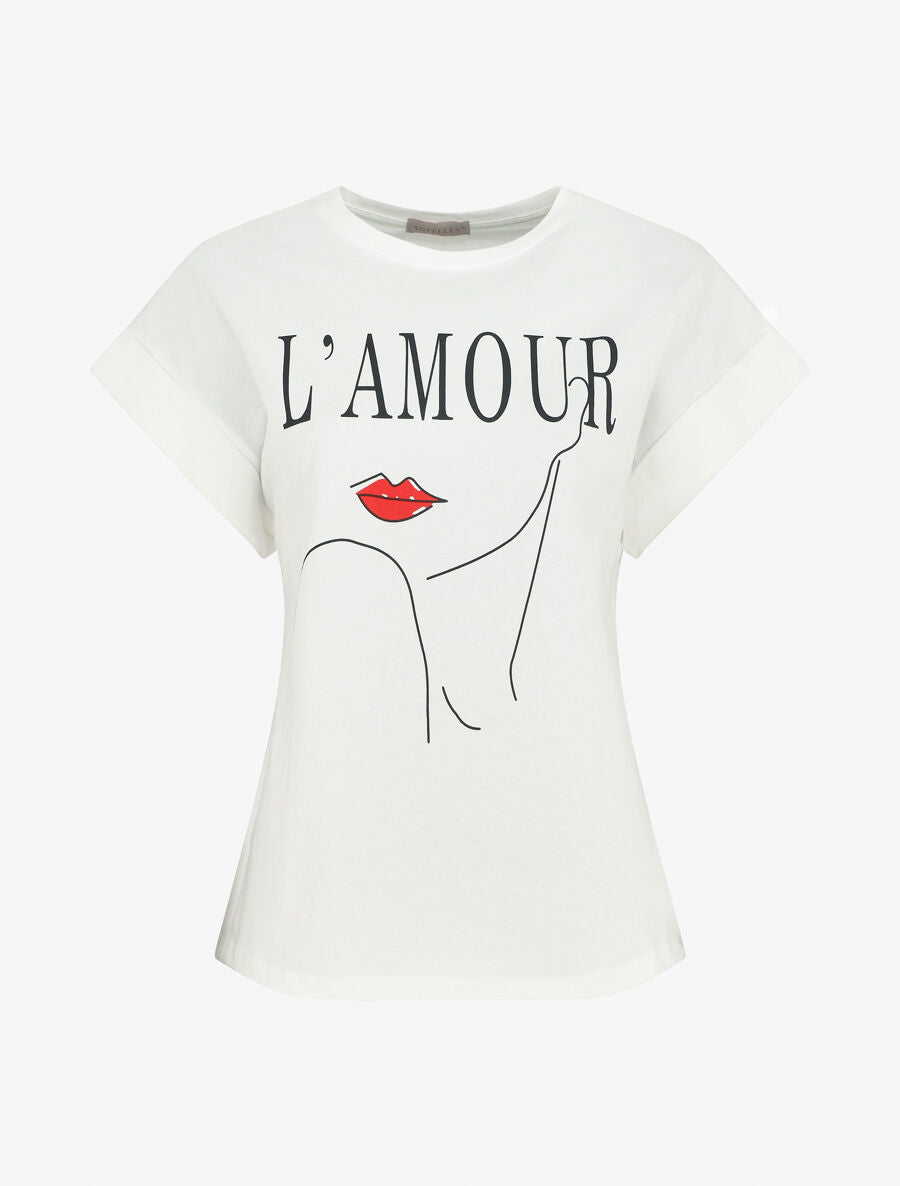 T-shirt à manches courtes imprimé à flocage amour - Blanc - 5