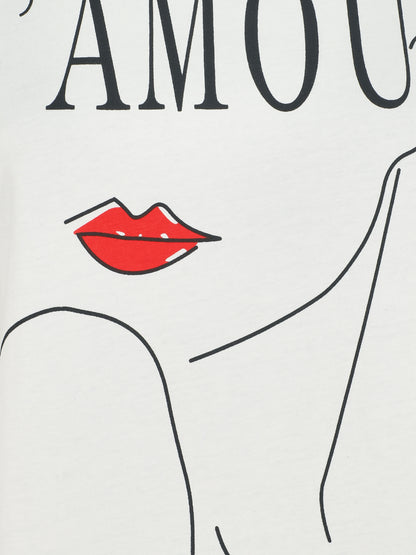 T-shirt à manches courtes imprimé à flocage amour - Blanc - 3