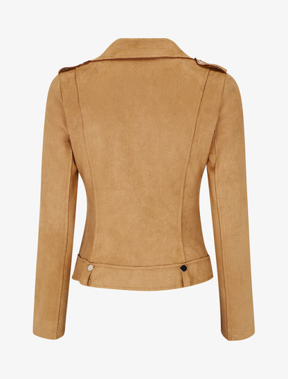 Veste en suédine style perfecto à zip - Camel clair - 2