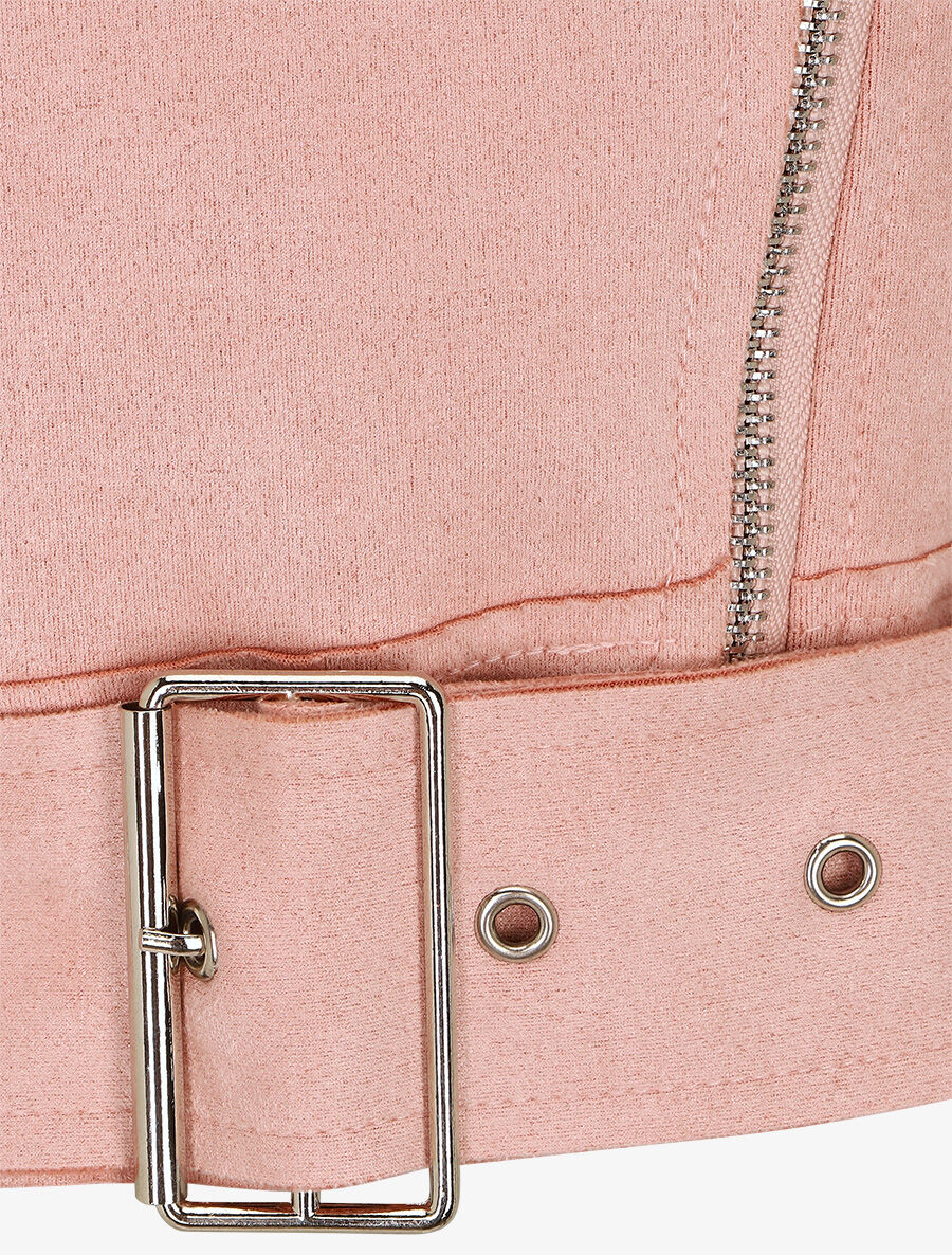 Veste courte en suédine style perfecto - Rose - 3