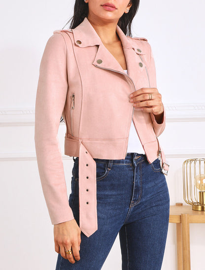 Veste courte en suédine style perfecto - Rose - 4