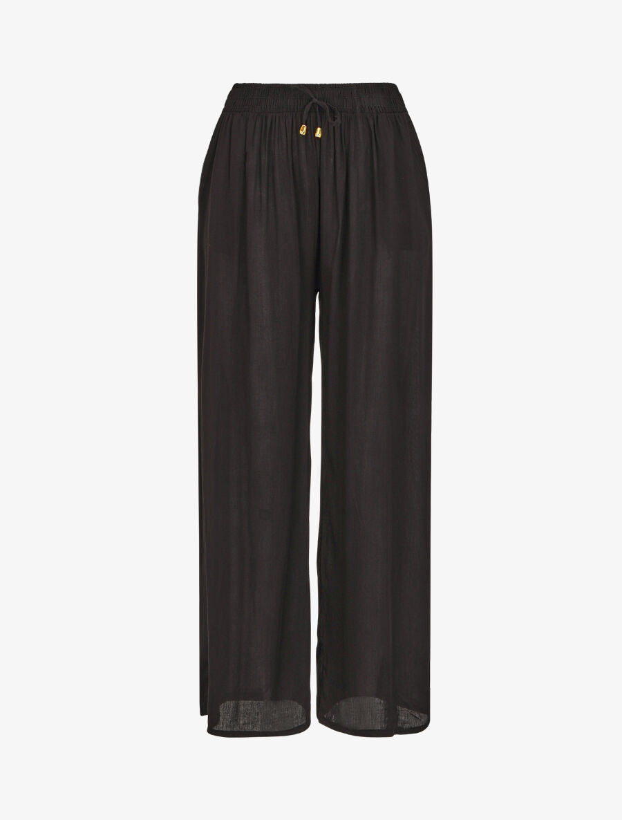 Pantalon fluide coupe droite taille haute - Noir - 4