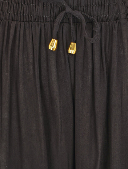 Pantalon fluide coupe droite taille haute - Noir - 3