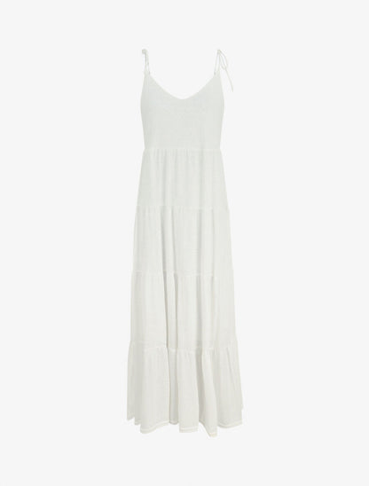 Robe longue à fines bretelles à nouer aux épaules - Blanc - 4