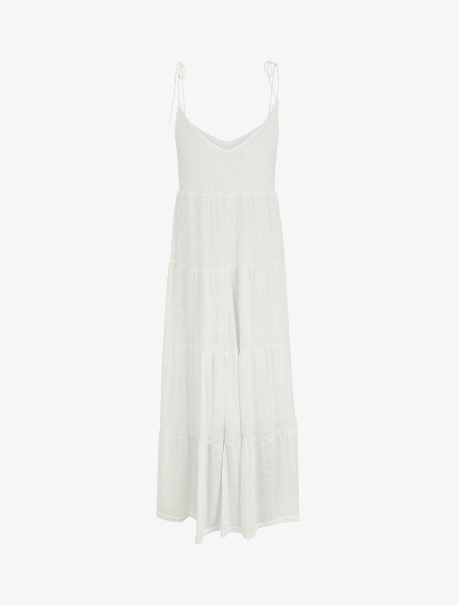 Robe longue à fines bretelles à nouer aux épaules - Blanc - 2