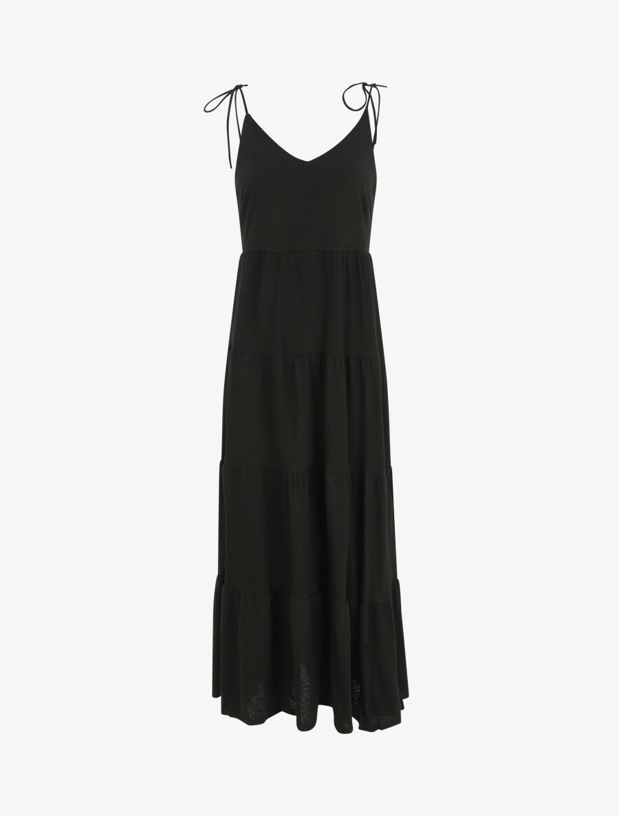 Robe longue à fines bretelles à nouer aux épaules - Noir - 4