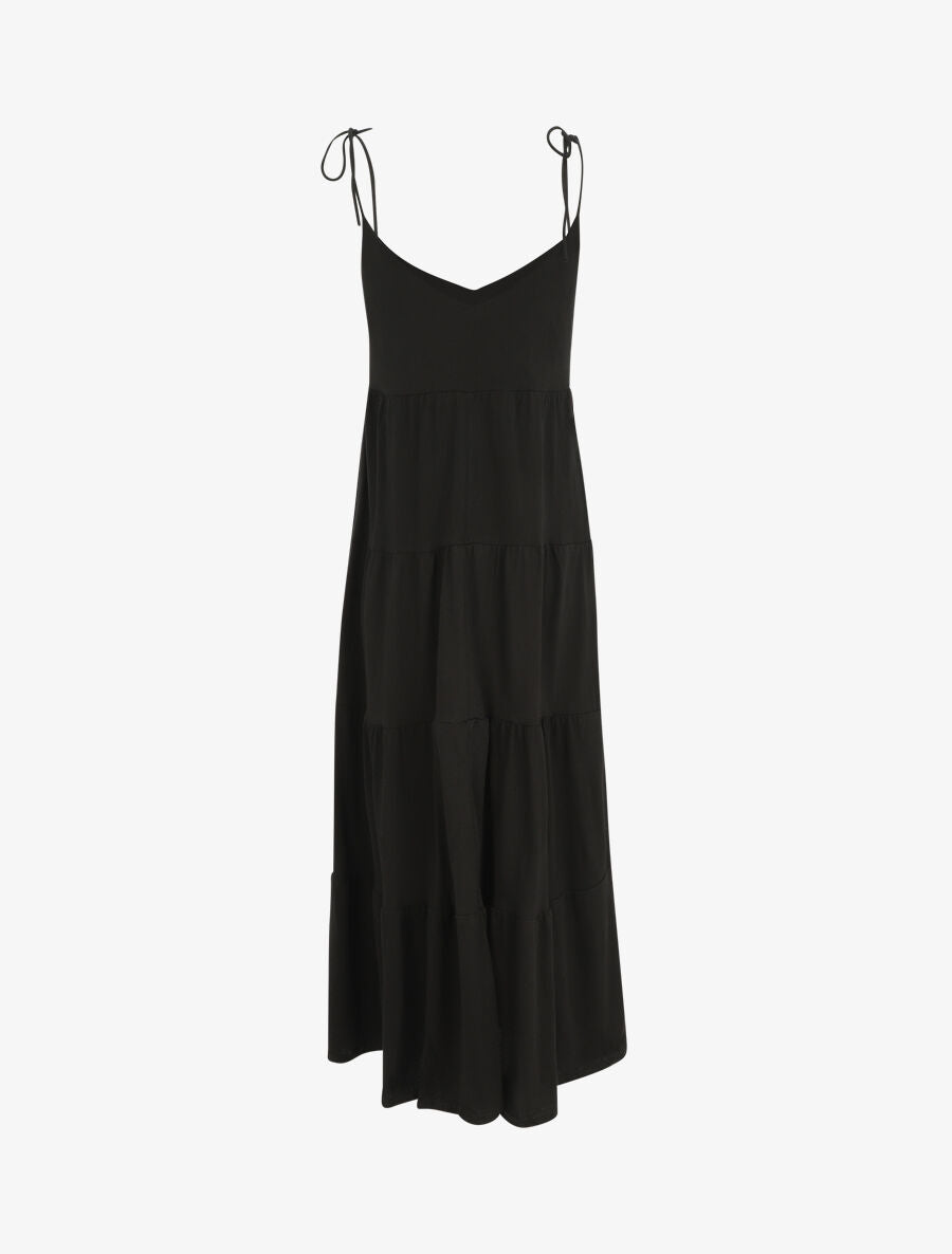 Robe longue à fines bretelles à nouer aux épaules - Noir - 2