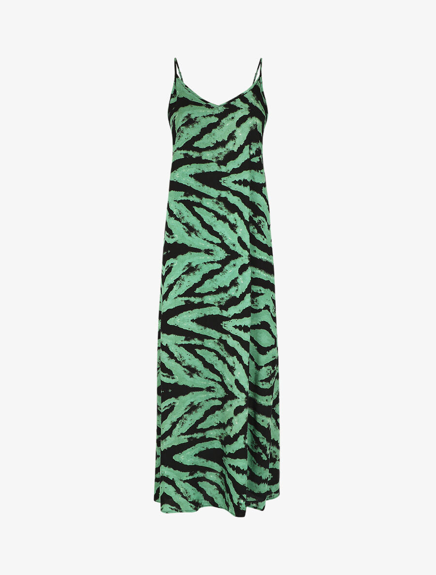 Robe longue à fines bretelles imprimé graphique - Vert - 1