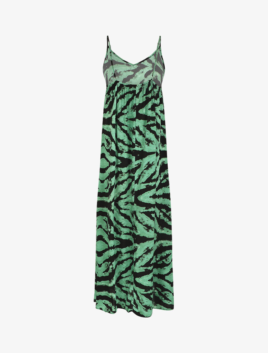 Robe longue à fines bretelles imprimé graphique - Vert - 2