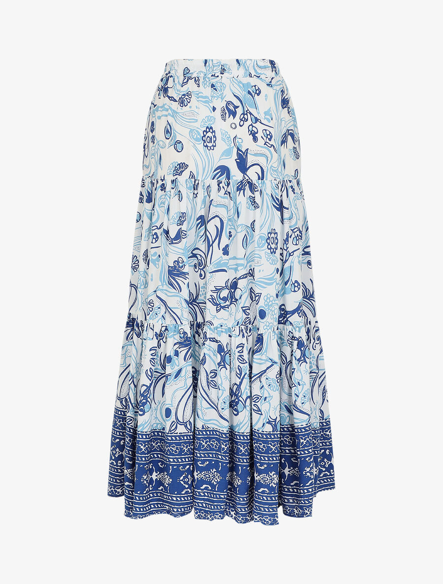 Jupe longue élastiquée imprimé fleuri - Bleu - 2