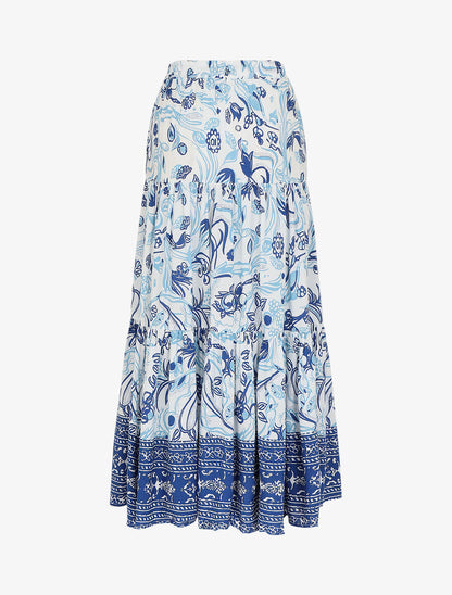 Jupe longue élastiquée imprimé fleuri - Bleu - 2