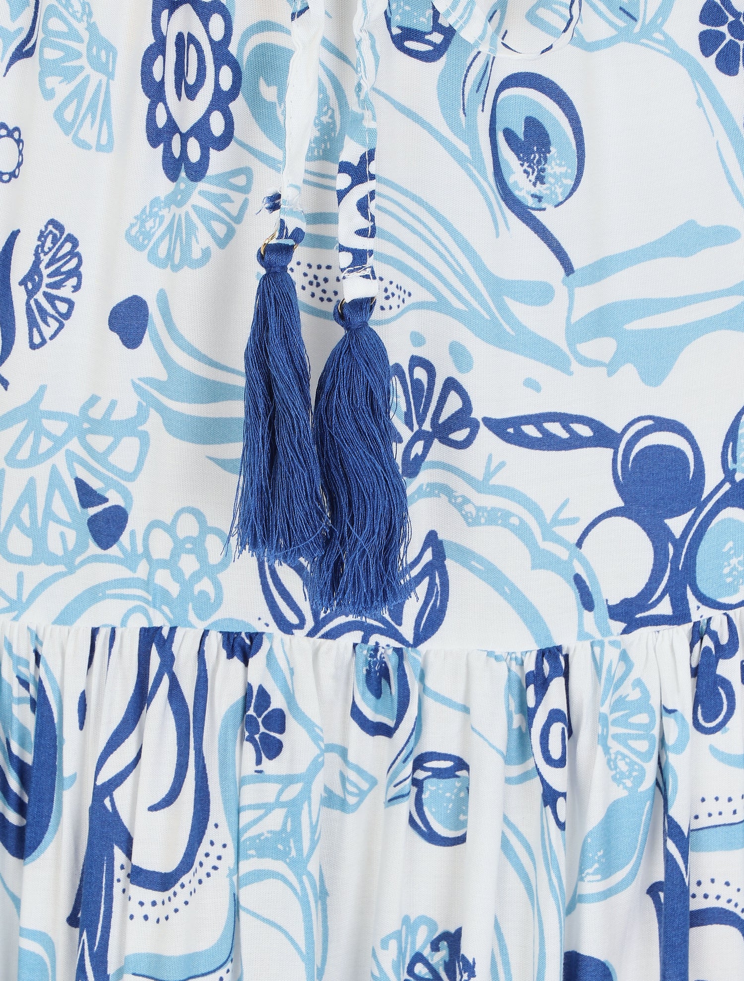 Jupe longue élastiquée imprimé fleuri - Bleu - 3