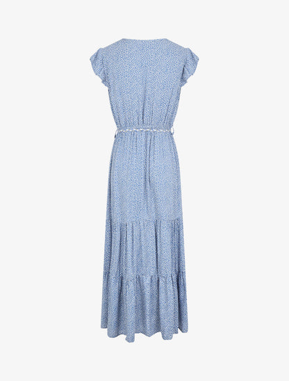 Robe longue à mancherons imprimé tulipe - Bleu clair - 2