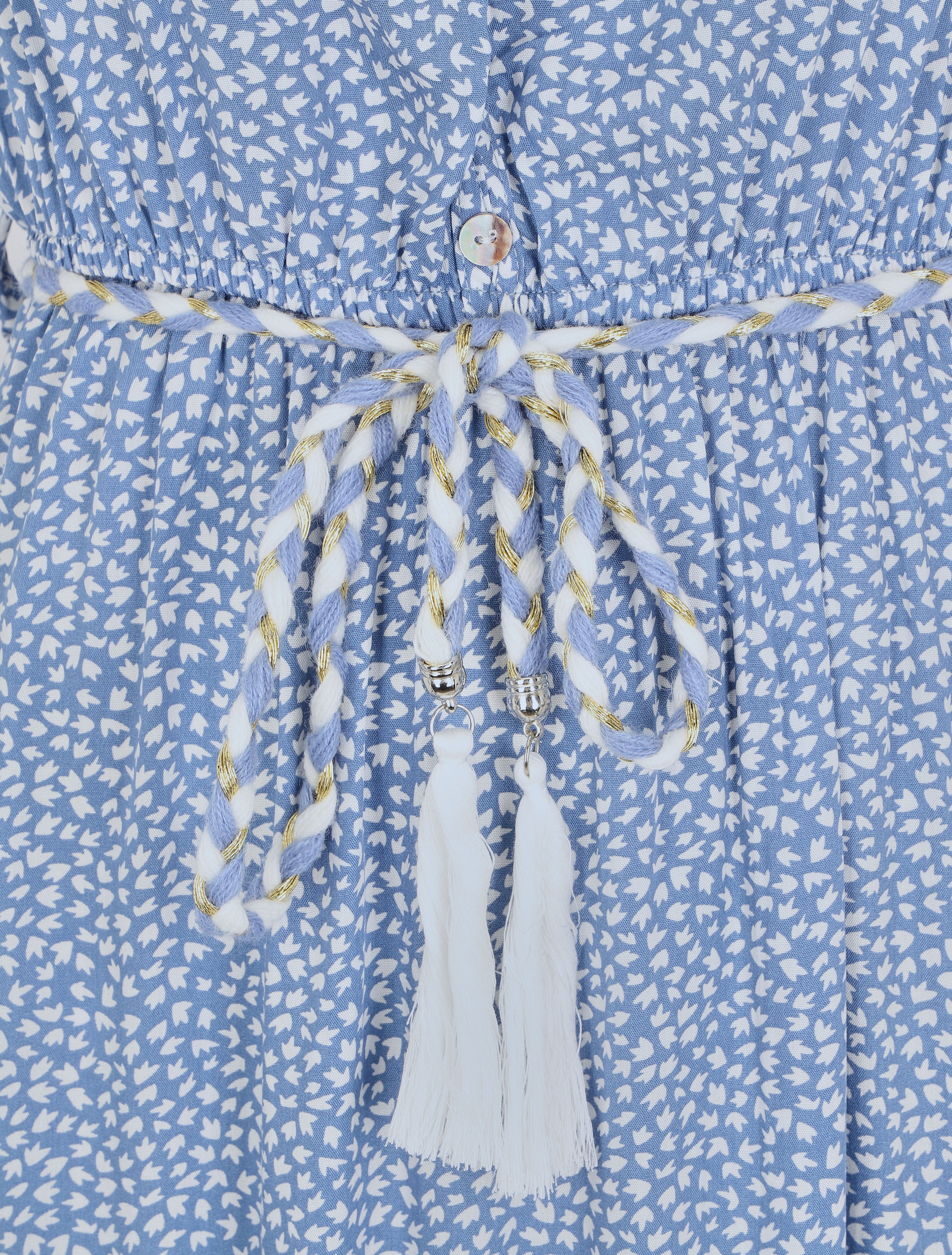 Robe longue à mancherons imprimé tulipe - Bleu clair - 3